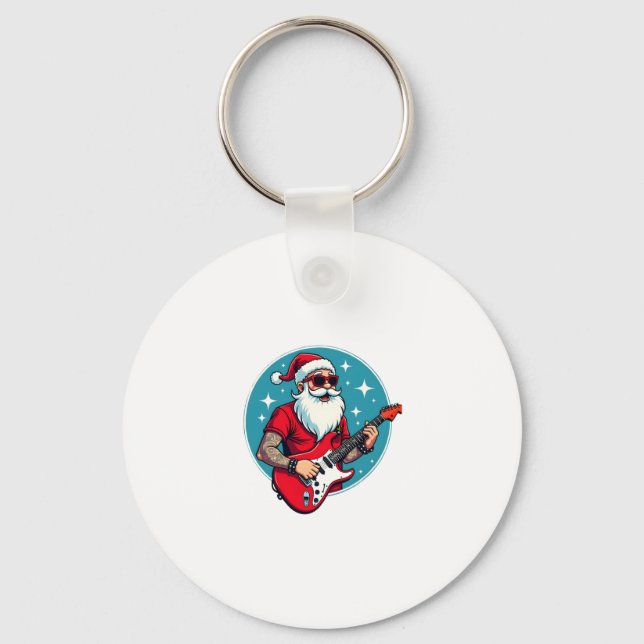 Christmas guitarist  Rockmusic Christmas Key Ring (Front)