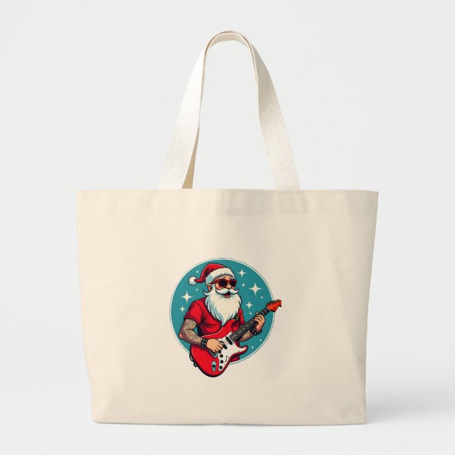 Christmas guitarist  Rockmusic Christmas Large Tote Bag (Front)