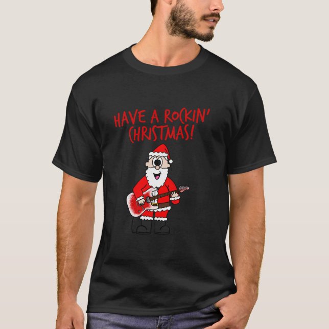 Christmas Guitarist Santa Playing Guitar Music Tea T-Shirt (Front)