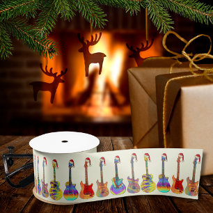 Christmas Guitars Colourful Pattern Satin Ribbon