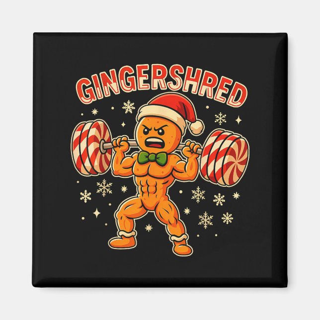 Christmas Gym Gingerbread Gingershred Xmas Workout Magnet (Front)