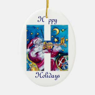 CHRISTMAS H LETTER / INSPIRED SANTA MONOGRAM CERAMIC TREE DECORATION