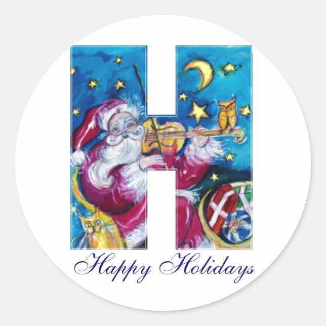 CHRISTMAS H LETTER / INSPIRED SANTA MONOGRAM CLASSIC ROUND STICKER (Front)