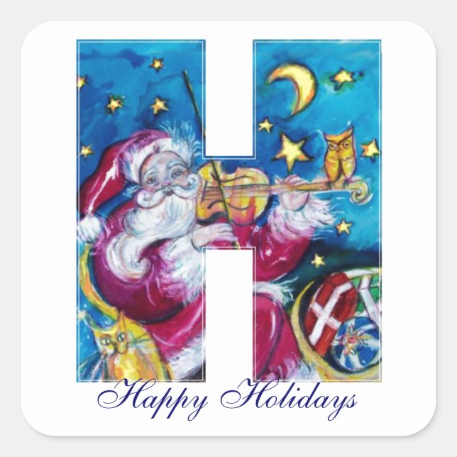 CHRISTMAS H LETTER / INSPIRED SANTA MONOGRAM SQUARE STICKER (Front)