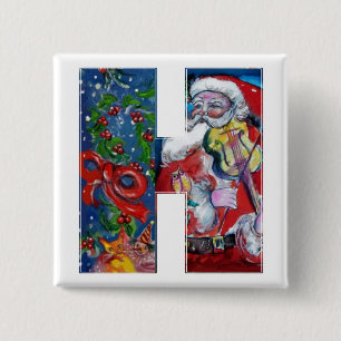 CHRISTMAS H LETTER / SANTA  WITH VIOLIN MONOGRAM 15 CM SQUARE BADGE