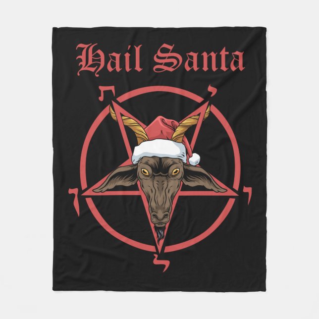 Christmas Hail Santa Satanism Goat Satan Baphomet Fleece Blanket (Front)