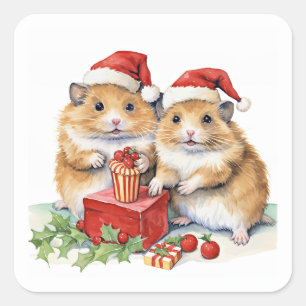 Christmas Hampsters, oh so cute, Square Sticker