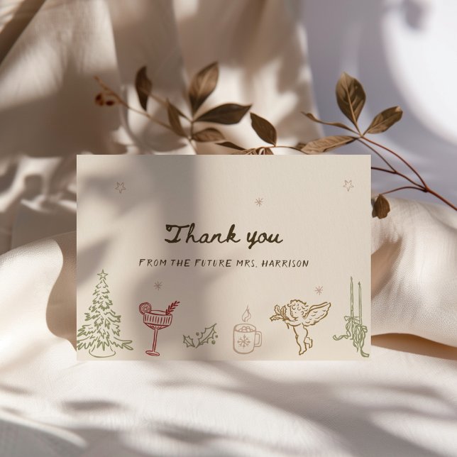 Christmas Hand Drawn Bridal Shower Thank You Card (Creator Uploaded)