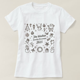 Christmas Hand Drawn Doodles Custom Family Year  T-Shirt