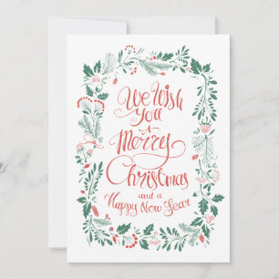 Christmas Hand Drawn Floral   Photo Holiday Card