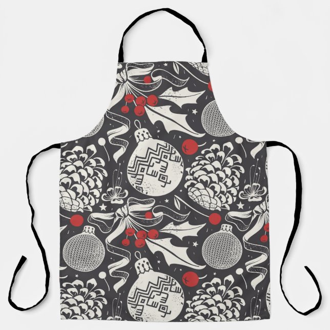 Christmas Hand-Drawn: Mistletoe Pine Seamless. Apron (Front)