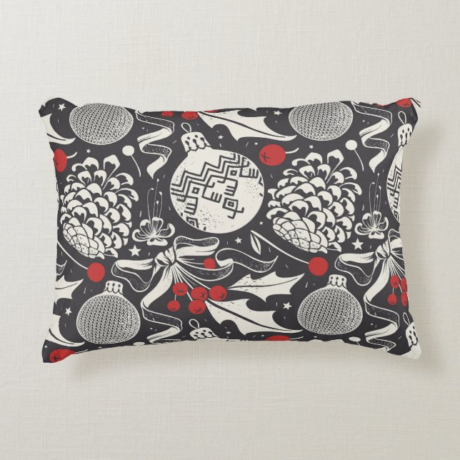 Christmas Hand-Drawn: Mistletoe Pine Seamless. Decorative Cushion (Front)