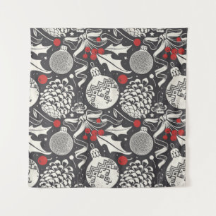 Christmas Hand-Drawn: Mistletoe Pine Seamless. Tapestry