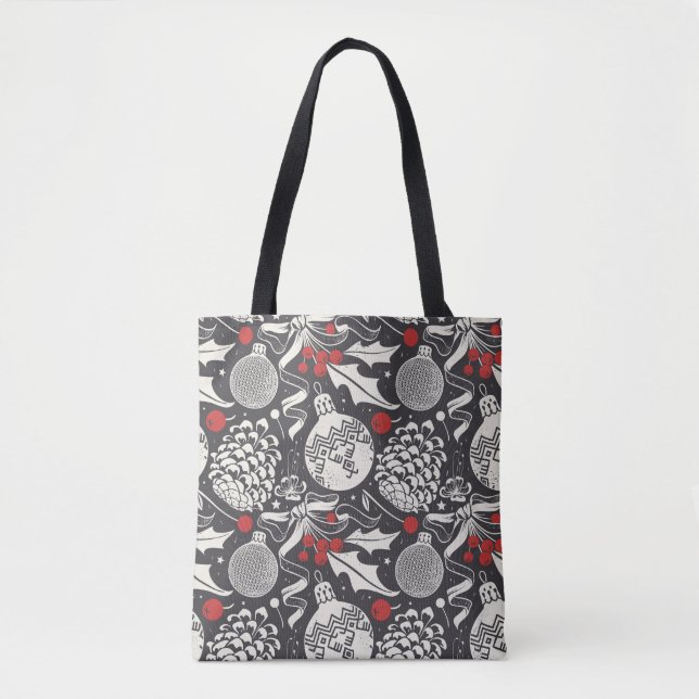 Christmas Hand-Drawn: Mistletoe Pine Seamless. Tote Bag (Front)