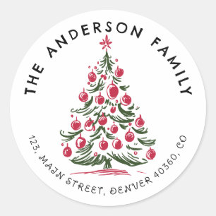Christmas hand drawn Pine tree address label