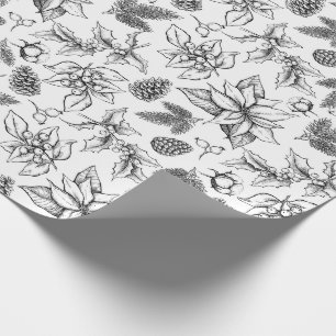 Christmas hand drawn plants. Vintage Xmas Wrapping Paper