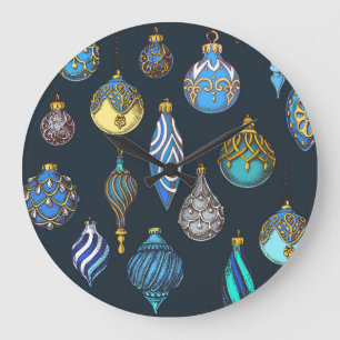 Christmas Hand Drawn, Vintage Decorations. Large Clock