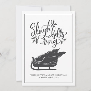 Christmas Hand Lettered Sleigh Bells Ring Rustic  Holiday Card