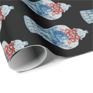 Christmas Hand Painted Blue and White Ginger Jar Wrapping Paper