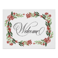 Christmas Hand Painted Botanical Wreath Welcome