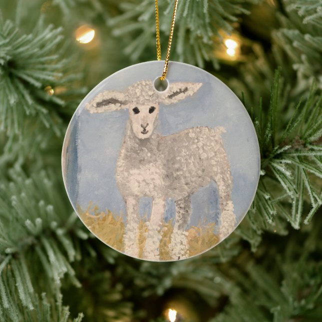 Christmas Hand Painted Lamb Sheep Ceramic Tree Decoration (Tree)