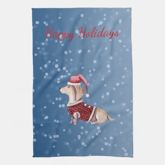 Christmas Hand Towel Dachshund Kitchen Towel (Vertical)