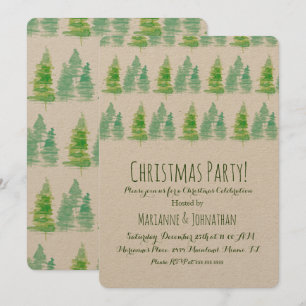 Christmas Hand Watercolored Holiday Pine Trees Invitation