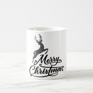 Christmas Hand Written, Jumping Deer And Snowflake Coffee Mug