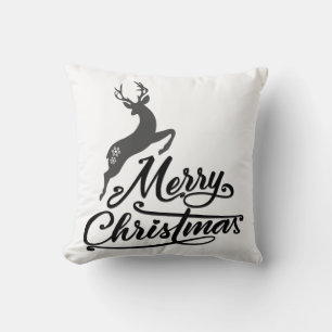 Christmas Hand Written, Jumping Deer And Snowflake Cushion