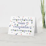 Christmas Hanukkah Combo Greeting Card<br><div class="desc">Happy Chrismukkah! Or was it, Merry Chanumas? Either way, if you are one of the millions who have 2 winter holidays at your house, here's a great greeting card for your! Decorated in red, green, and blue with stars of David, Christmas trees, Chanukah Menorahs and snow flakes! Blank inside for...</div>