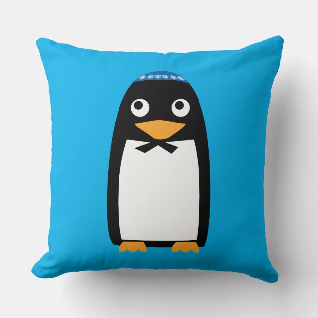 Christmas Hanukkah Jewish Penguin Yamulke Cushion (Front)