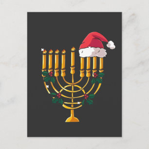 Christmas Hanukkah Jewish Santa Menorah Announcement Postcard