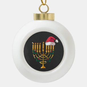 Christmas Hanukkah Jewish Santa Menorah  Ceramic Ball Christmas Ornament