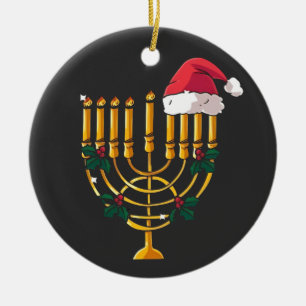Christmas Hanukkah Jewish Santa Menorah  Ceramic Tree Decoration