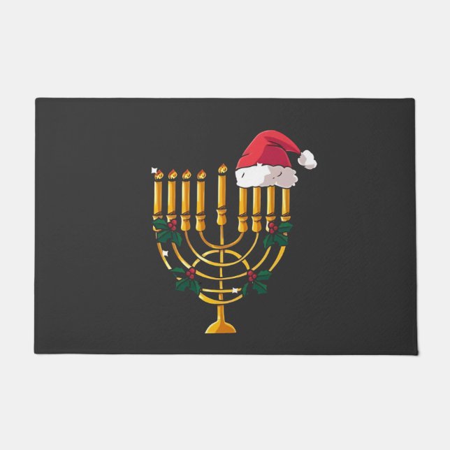 Christmas Hanukkah Jewish Santa Menorah  Doormat (Front)