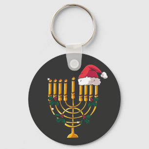 Christmas Hanukkah Jewish Santa Menorah Key Ring