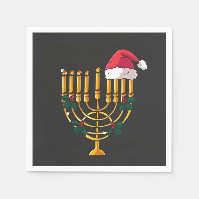 Christmas Hanukkah Jewish Santa Menorah  Napkin (Front)