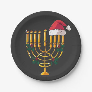 Christmas Hanukkah Jewish Santa Menorah Paper Plate