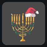 Christmas Hanukkah Jewish Santa Menorah  Square Sticker<br><div class="desc">hanukkah christmas mashup,  jewish holiday humour,  santa menorah,  interfaith christmas 2025,  hanukkah meets christmas,  funny jewish santa design,  menorah santa hat 2025,  christmukkah mashup,  jewish christmas fusion,  menorah holiday 2025</div>