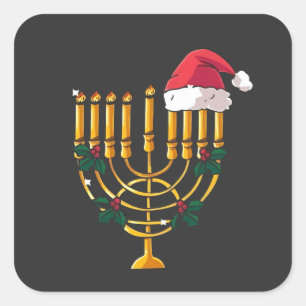 Christmas Hanukkah Jewish Santa Menorah Square Sticker