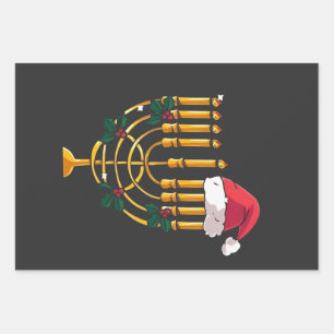 Christmas Hanukkah Jewish Santa Menorah Wrapping Paper Sheet