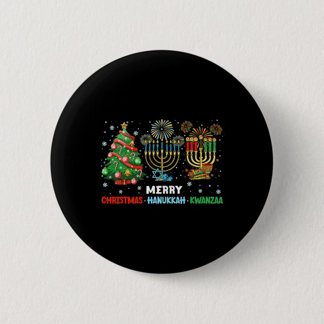 Christmas Hanukkah Kwanzaa Happy Holidays Matching 6 Cm Round Badge (Front)