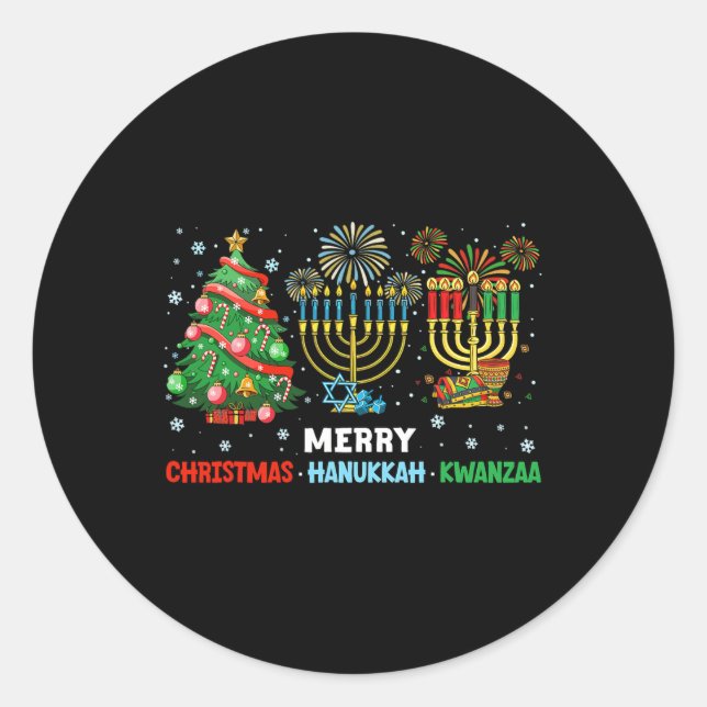 Christmas Hanukkah Kwanzaa Happy Holidays Matching Classic Round Sticker (Front)