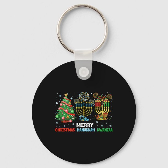 Christmas Hanukkah Kwanzaa Happy Holidays Matching Key Ring (Front)