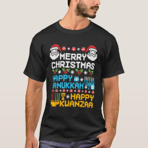 Christmas Hanukkah Kwanzaa Pajamas Jewish Afro Ugl T-Shirt