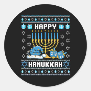Christmas Hanukkah Ugly Pajama Santa Hat Chanukah Classic Round Sticker