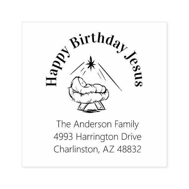 Christmas Happy Birhtday Jesus in Manger Rubber Stamp (Imprint)