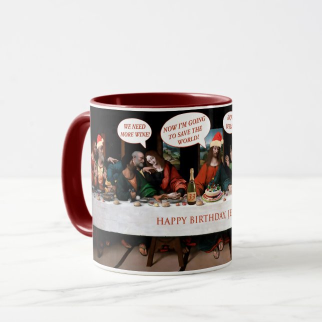 Christmas Happy Birthday Jesus Comics Style Funny Mug (Front Left)