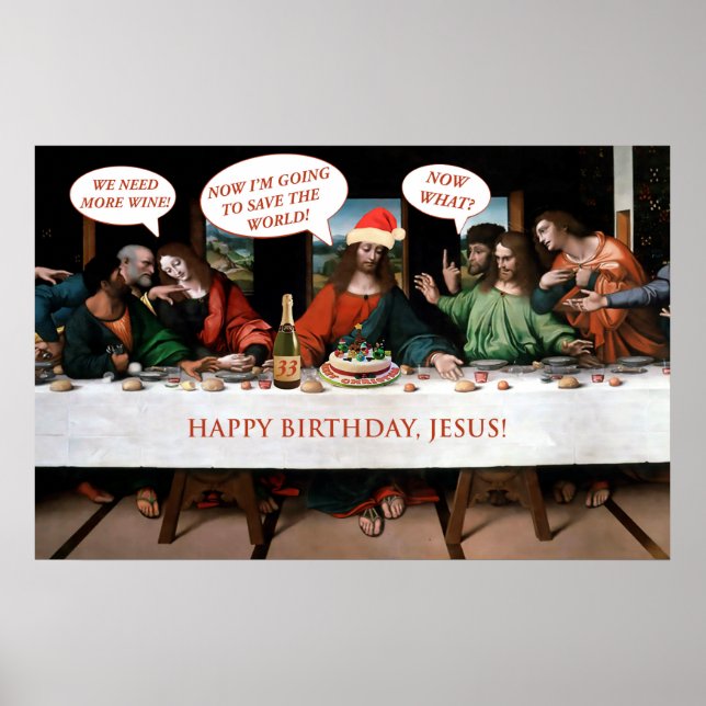 Christmas Happy Birthday Jesus Comics Style Funny Poster (Front)