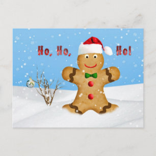 Christmas, Happy Gingerbread Man in Snow Holiday Postcard